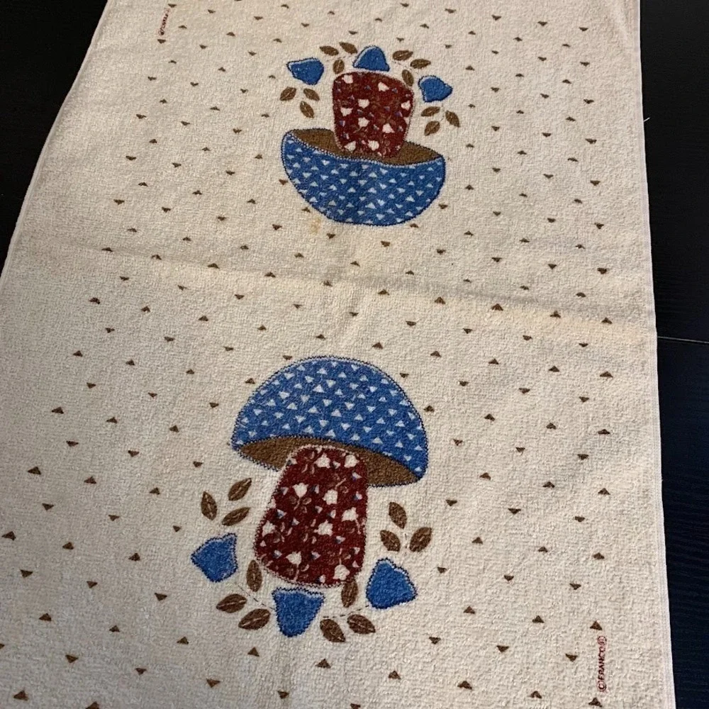 Vtg First Edition‎ by Franco Mushroom Terrycloth Kitchen Hand/Dish Fringed Towel